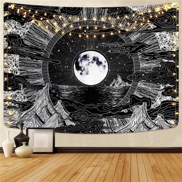 Moon and Star Tapestry Psychedelic Moon Space Tapestries Mountain Clouds